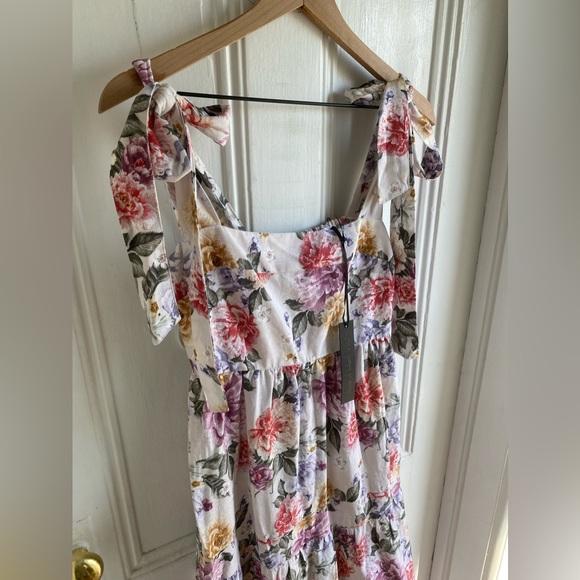 House of Harlow 1960 Dress Floral Linen Tier Bow Tie Shoulders Sz M - Picture 9 of 16